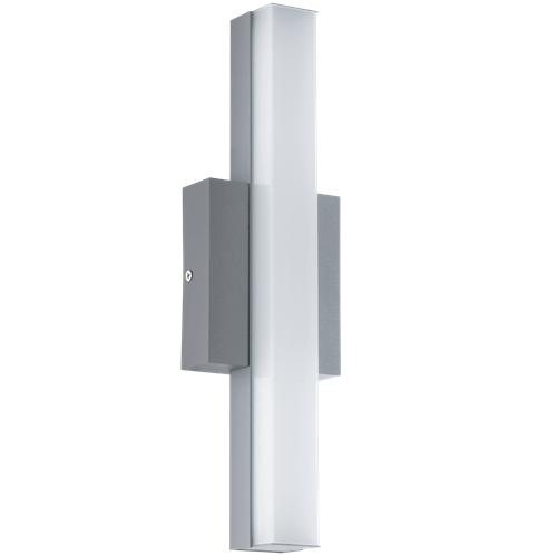 Acate LED væg og loftlampe Aluminium Silver og skærm Hvid plastik, 8W LED, længde 35 cm, bredde 10 cm, højde 6 cm.